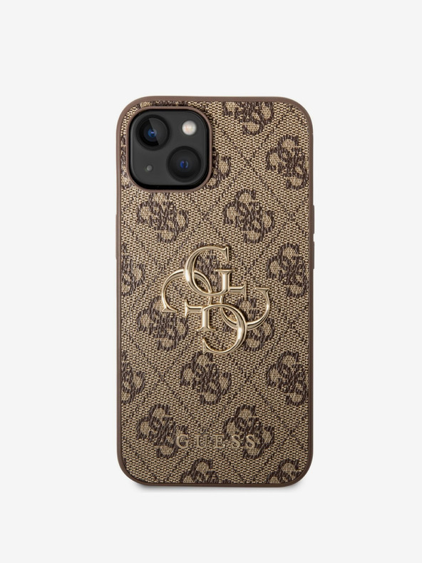 Guess Guess PU 4G fém logós fém hátlap iPhone 14 készülékhez Barna