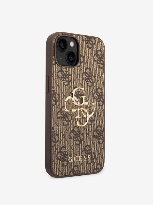 Guess Guess PU 4G fém logós fém hátlap iPhone 14 készülékhez Barna