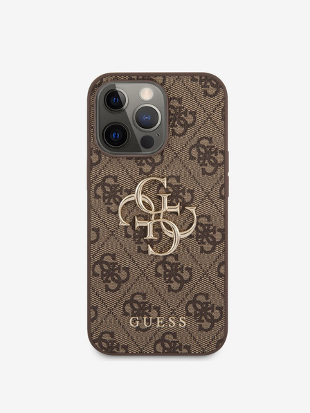 Guess Guess PU 4G fém logós hátlapi borító iPhone 13 Pro barna színűhöz