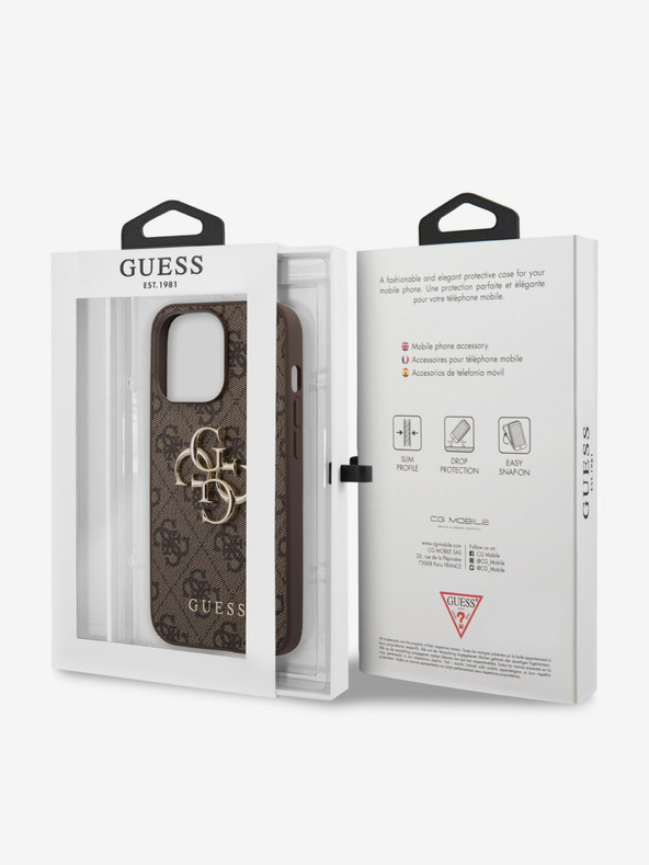 Guess Guess PU 4G fém logós hátlapi borító iPhone 13 Pro barna színűhöz