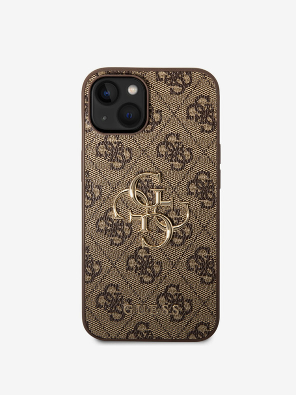 Guess Guess PU 4G fém logós hátlap iPhone 15 készülékhez Barna