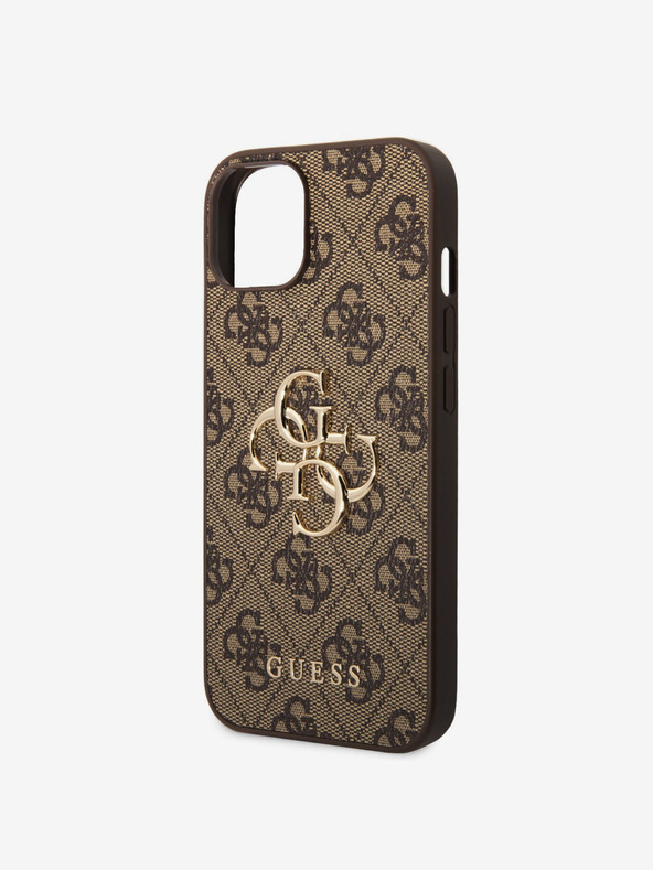 Guess Guess PU 4G fém logós hátlap iPhone 15 készülékhez Barna