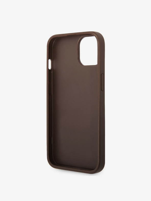 Guess Guess PU 4G fém logós hátlap iPhone 15 készülékhez Barna