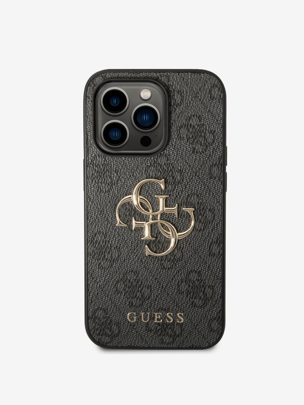 Guess Guess PU 4G fém logós hátlap az iPhone 15 Pro szürke modellhez