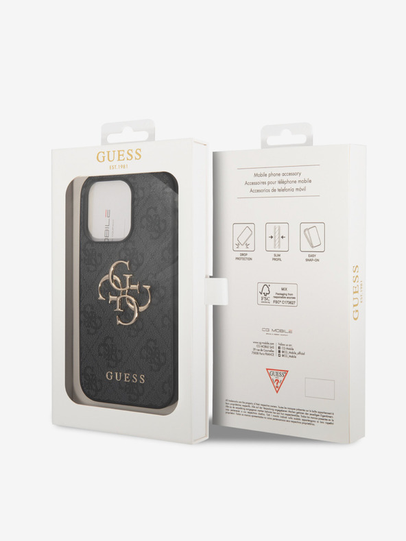 Guess Guess PU 4G fém logós hátlap az iPhone 15 Pro szürke modellhez