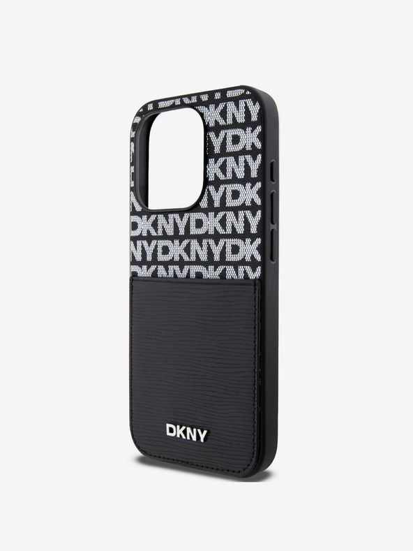 DKNY PU bőr Ismétlődő mintás kártyazseb hátlap iPhone 14 Pro Fekete DKNY DKNY