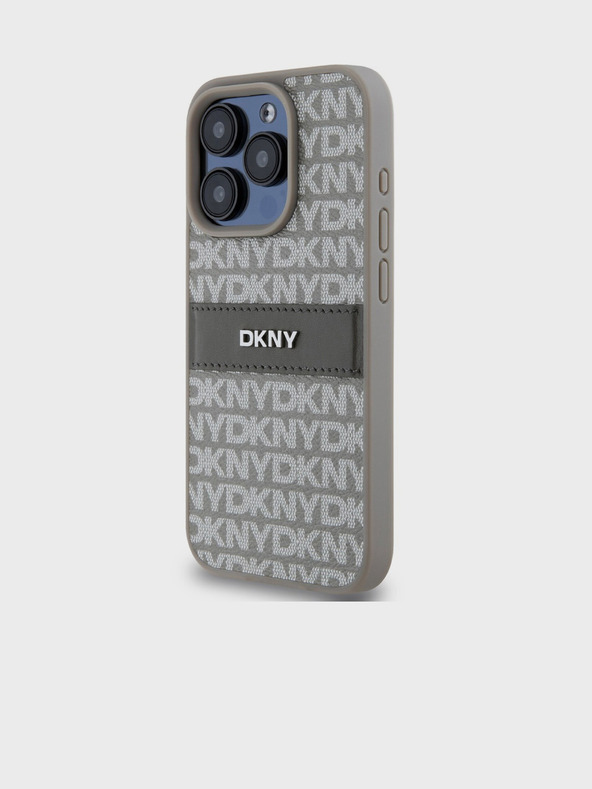 DKNY PU bőr ismétlődő mintás, tónusos csíkos hátlap iPhone 14 Pro Max bézs DKNY DKNY