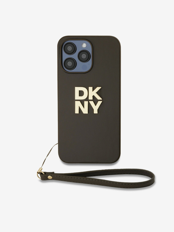 DKNY PU bőr Stack Logo csuklópánt hátlapi borító iPhone 15 Pro Max-hoz Barna DKNY