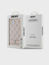 DKNY PU bőr kockás mintás és csíkos hátlapi borító iPhone 14 készülékhez Rózsaszín DKNY