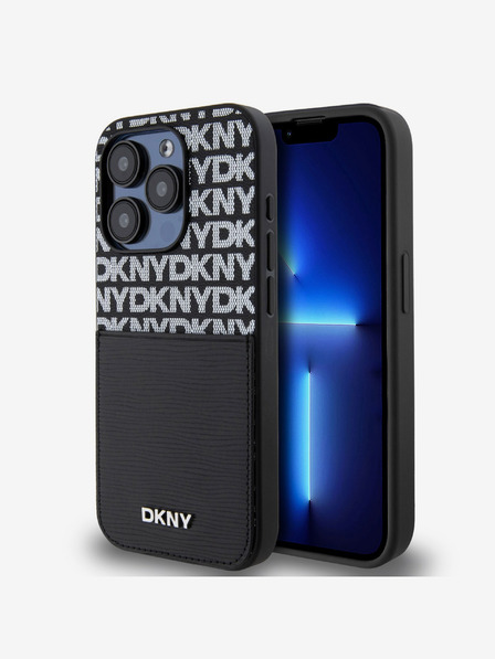 DKNY PU bőr Ismétlődő mintás kártyazseb hátlap iPhone 14 Pro Max-hoz Fekete DKNY DKNY
