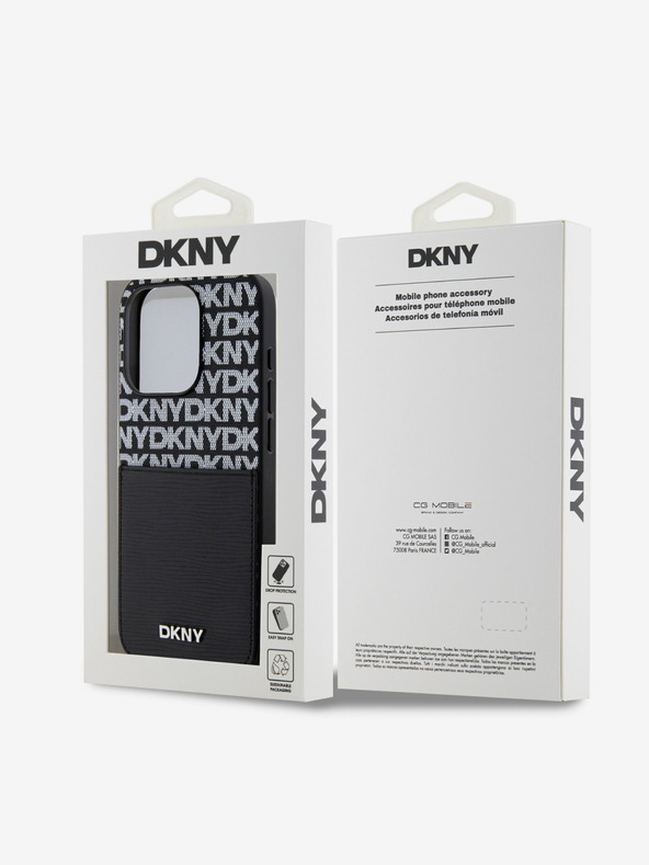 DKNY PU bőr Ismétlődő mintás kártyazseb hátlap iPhone 14 Pro Max-hoz Fekete DKNY DKNY