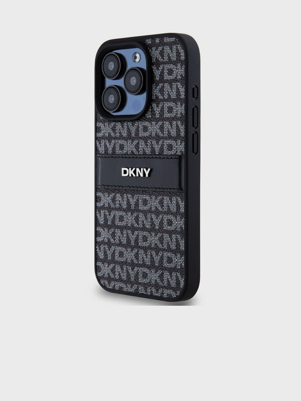 DKNY PU bőr ismétlődő mintás, tónusos csíkos hátlapi borító iPhone 15 Pro Max-hoz Fekete DKNY