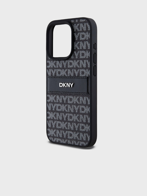 DKNY PU bőr ismétlődő mintás, tónusos csíkos hátlapi borító iPhone 15 Pro Max-hoz Fekete DKNY