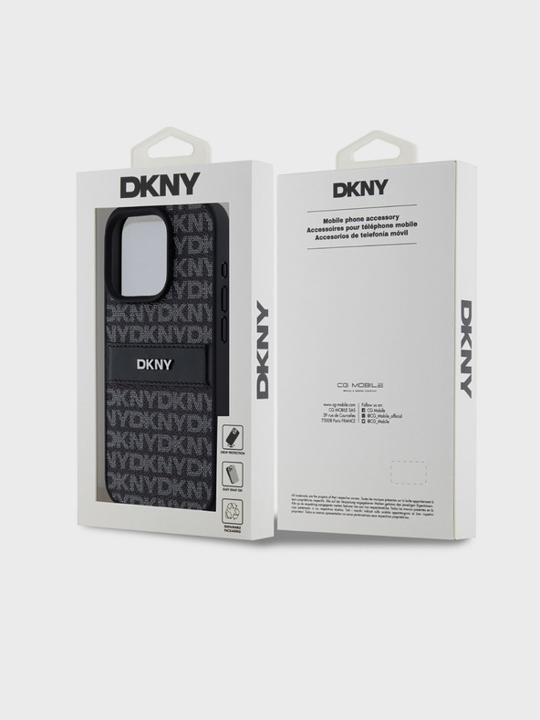DKNY PU bőr ismétlődő mintás, tónusos csíkos hátlapi borító iPhone 15 Pro Max-hoz Fekete DKNY