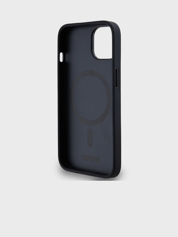 DKNY PU bőr ismétlődő mintás Stack Logo Magsafe hátlap iPhone 15 fekete DKNY