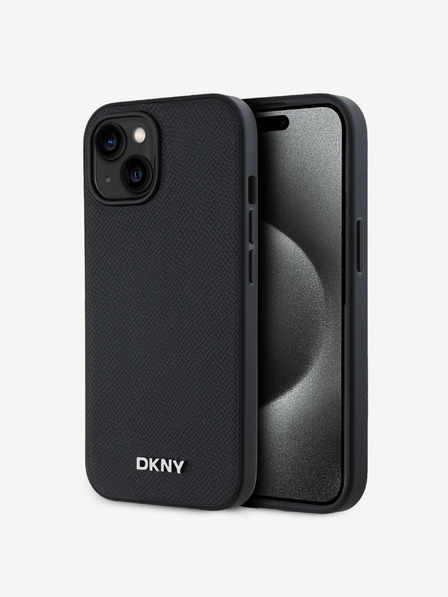 DKNY PU bőr ezüst fém logós Magsafe hátlap iPhone 13-hoz Fekete DKNY DKNY