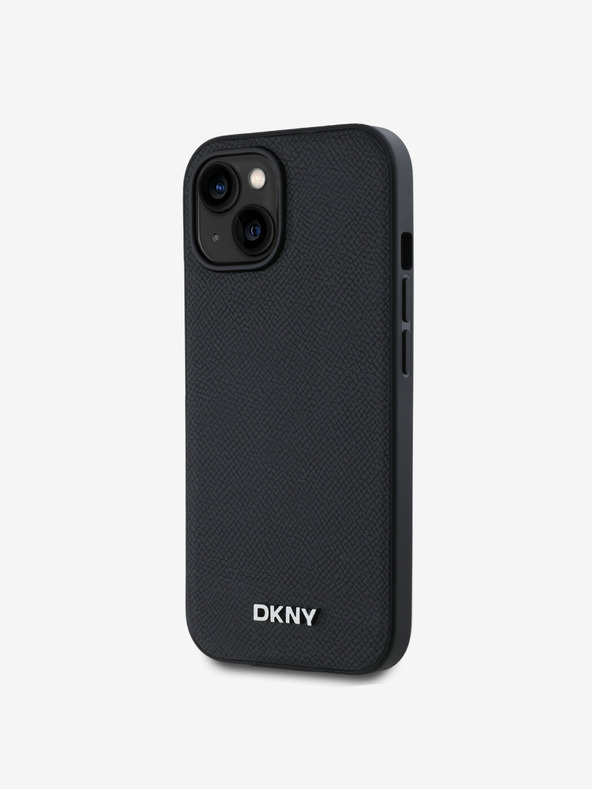 DKNY PU bőr ezüst fém logós Magsafe hátlap iPhone 13-hoz Fekete DKNY DKNY