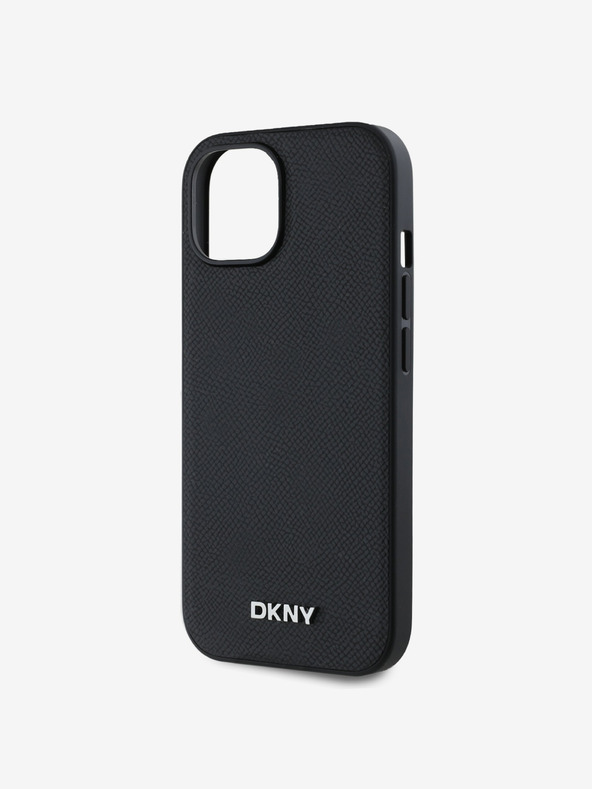 DKNY PU bőr ezüst fém logós Magsafe hátlap iPhone 13-hoz Fekete DKNY DKNY
