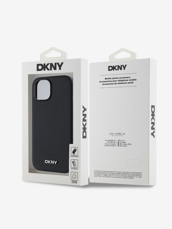 DKNY PU bőr ezüst fém logós Magsafe hátlap iPhone 13-hoz Fekete DKNY DKNY