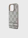 DKNY PU bőrből készült, kockás mintás és csíkos hátlapi borító iPhone 15 Pro Max bézs DKNY