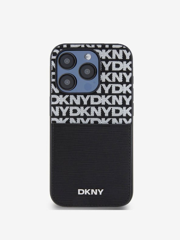 DKNY PU bőr Ismétlődő mintás kártya zseb hátsó borító iPhone 15 Pro Max fekete DKNY