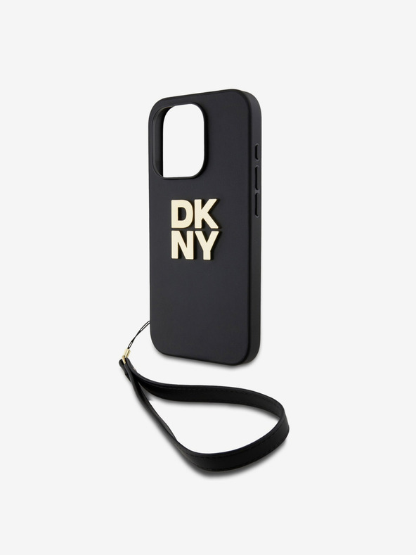 DKNY PU bőr Stack Logo csuklópánt hátlapi borító iPhone 14 Pro Max-hoz Fekete DKNY
