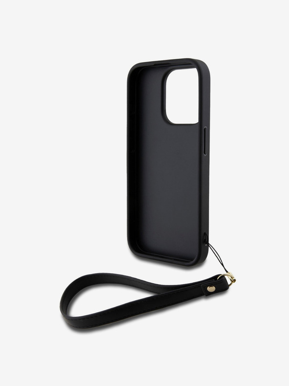 DKNY PU bőr Stack Logo csuklópánt hátlapi borító iPhone 14 Pro Max-hoz Fekete DKNY