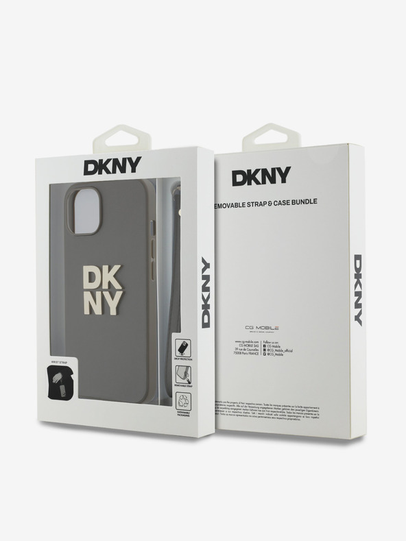 DKNY PU bőr Stack Logo csuklópánt hátlapi borító iPhone 14 készülékhez Barna DKNY