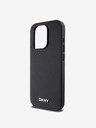DKNY PU bőr ezüst fém logós Magsafe hátlap iPhone 15 Pro Max-hoz Fekete DKNY