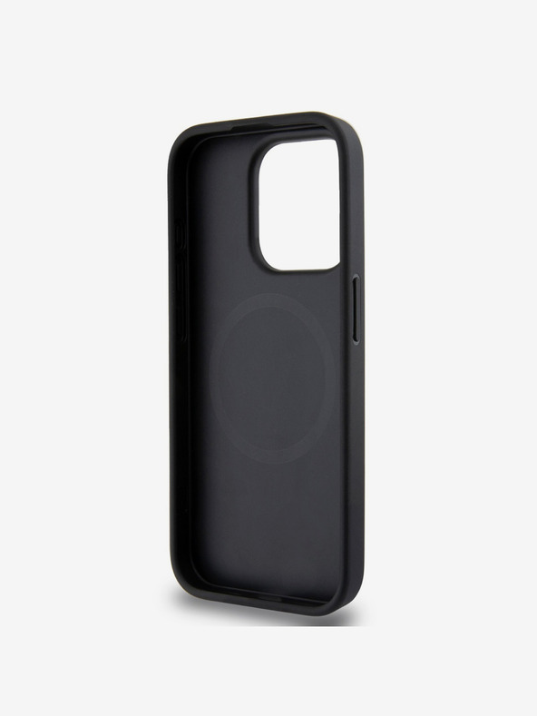 DKNY PU bőr ezüst fém logós Magsafe hátlap iPhone 15 Pro Max-hoz Fekete DKNY