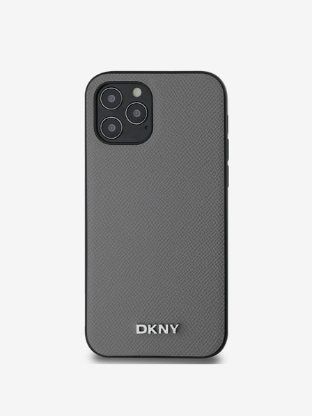 DKNY PU bőr ezüst fém logós Magsafe hátlap iPhone 12/12 Pro szürke szürke DKNY