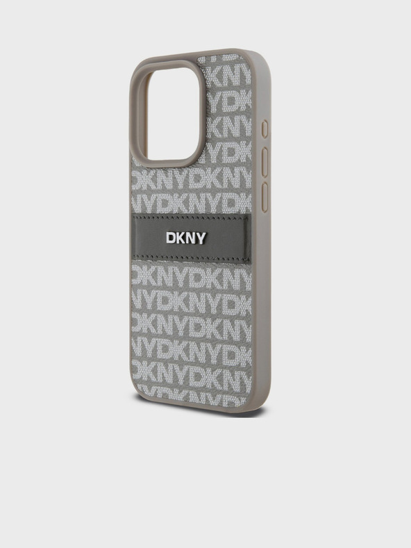 DKNY PU bőr ismétlődő mintás, tónusos csíkos hátlap iPhone 14 Pro bézs DKNY DKNY