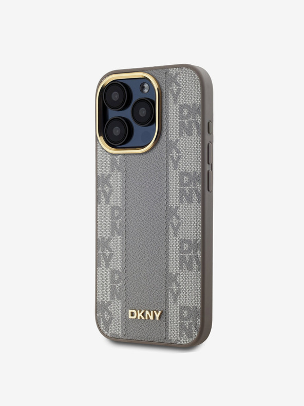 DKNY PU bőr kockás mintás Magsafe hátlap iPhone 15 Pro bézs DKNY 15 Pro bézs DKNY