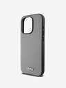 DKNY PU bőr ezüst fém logós Magsafe hátlap iPhone 15 Pro Max-hoz szürke DKNY