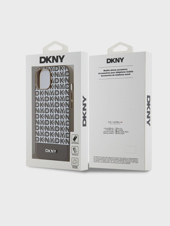 DKNY PU bőr Ismétlődő mintás alsó csíkos MagSafe hátlap iPhone 15-hez Barna DKNY