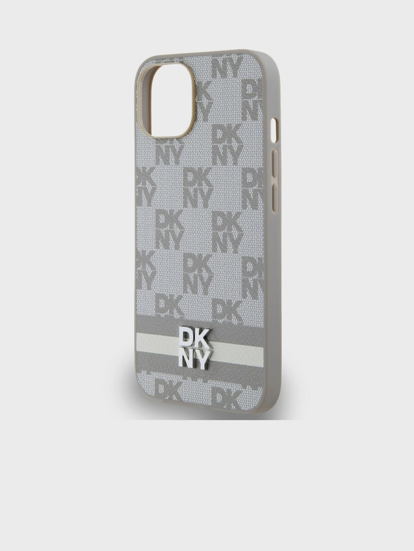 DKNY PU bőr kockás mintás és csíkos hátlapi borító iPhone 15 készülékhez Bézs DKNY DKNY