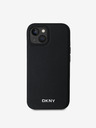 DKNY PU bőr ezüst fém logós Magsafe hátlap iPhone 14 készülékhez Fekete DKNY
