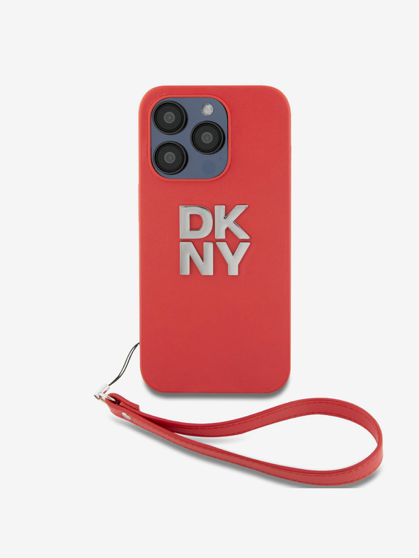 DKNY PU bőr Stack Logo csuklópántos hátlap iPhone 14 Pro piros DKNY DKNY