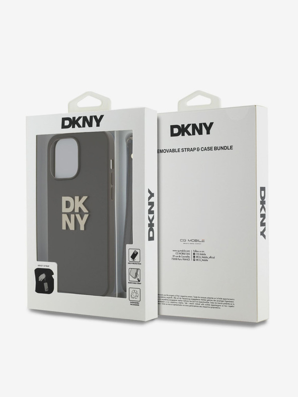 DKNY PU bőr Stack Logo csuklópánt hátlapi borító iPhone 14 Pro Max-hoz Barna DKNY