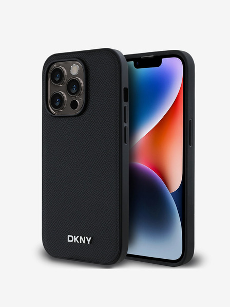 DKNY PU bőr ezüst fém logós Magsafe hátlap iPhone 14 Pro Fekete DKNY DKNY