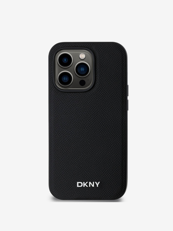 DKNY PU bőr ezüst fém logós Magsafe hátlap iPhone 14 Pro Fekete DKNY DKNY