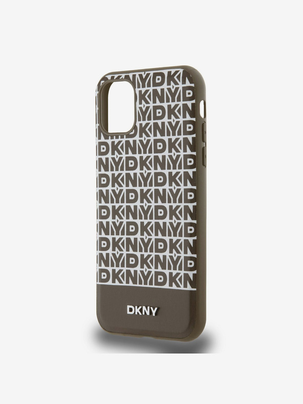 DKNY PU bőr ismétlődő mintás alsó csíkos MagSafe hátlap iPhone 11-hez Barna DKNY