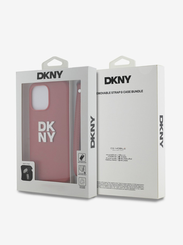 DKNY PU bőr Stack Logo csuklópánt hátlapi borító iPhone 15 Pro Max piros DKNY