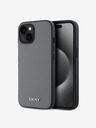 DKNY PU bőr ezüst fém logós Magsafe hátlap iPhone 14 készülékhez Szürke DKNY
