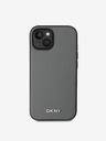 DKNY PU bőr ezüst fém logós Magsafe hátlap iPhone 14 készülékhez Szürke DKNY