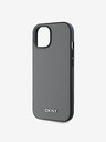 DKNY PU bőr ezüst fém logós Magsafe hátlap iPhone 14 készülékhez Szürke DKNY