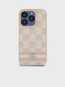 DKNY PU bőr kockás mintás és csíkos hátlapi borító iPhone 14 Pro rózsaszín DKNY rózsaszín iPhone 14 Pro-hoz