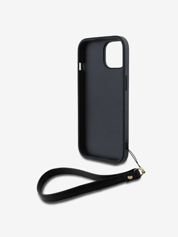 DKNY PU bőr Stack Logo csuklópánt hátlapi borító iPhone 14 készülékhez Fekete DKNY
