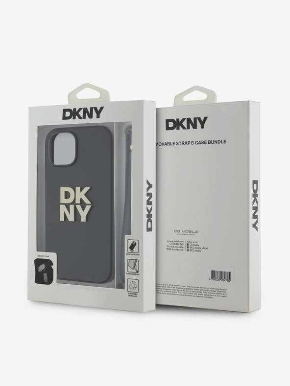 DKNY PU bőr Stack Logo csuklópánt hátlapi borító iPhone 14 készülékhez Fekete DKNY