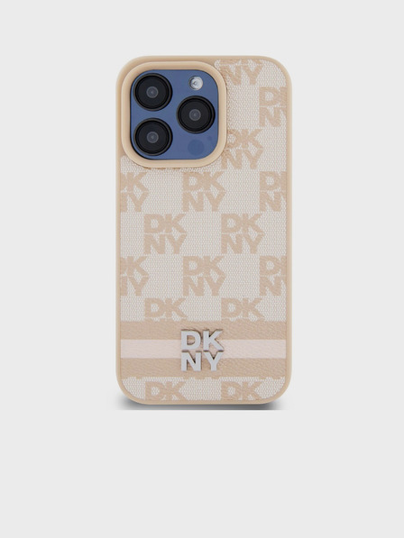 DKNY PU bőrből készült kockás mintás és csíkos hátlapi borító iPhone 14 Pro Max rózsaszín DKNY rózsaszínű iPhone 14 Pro Maxhoz